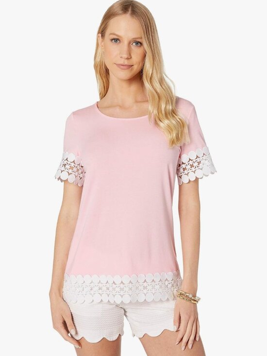 Lilly Pulitzer Tops - Lilly Pulitzer Hayes Top Pink White Cotton Blend Women's Size Small